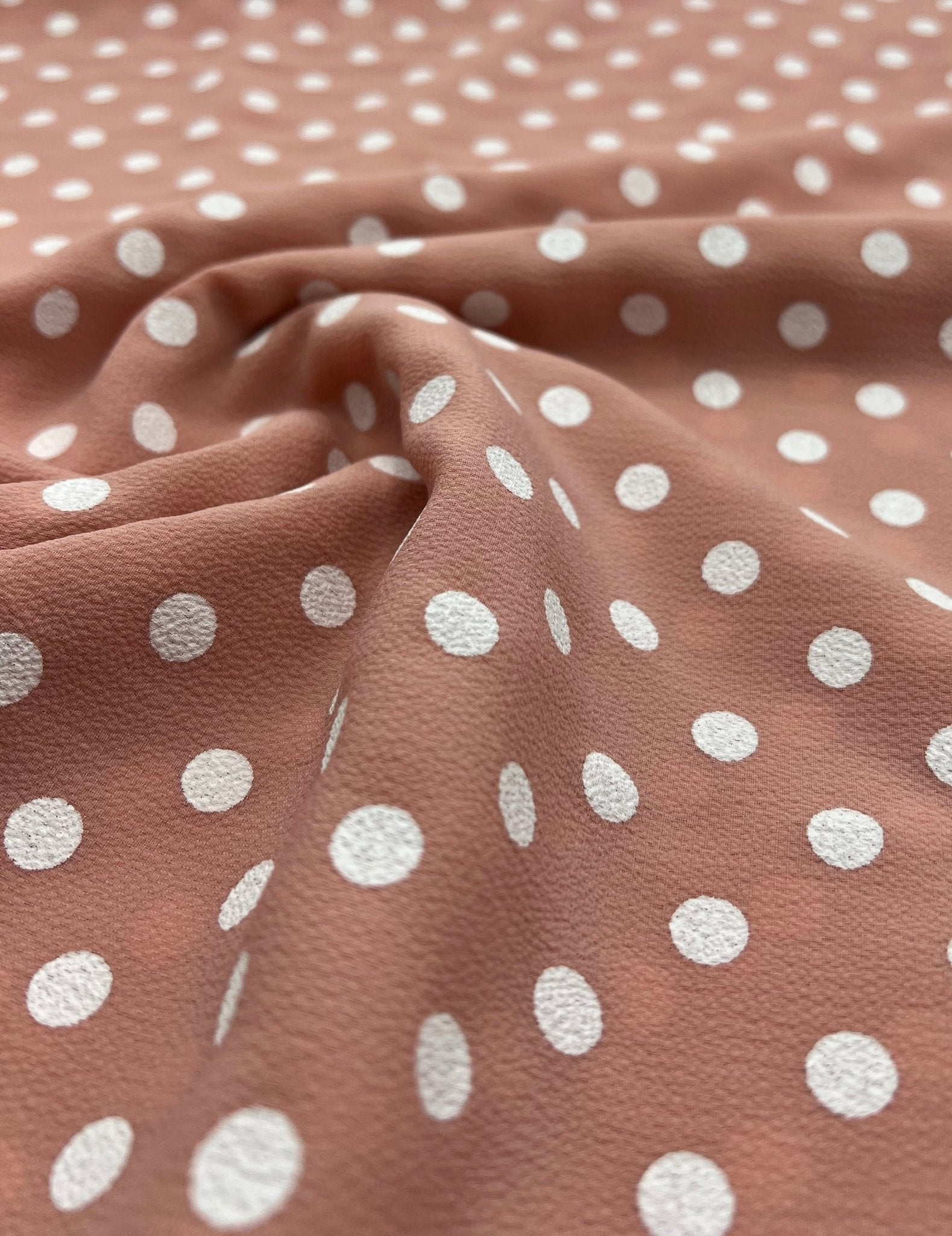 Nude White Polka Dot Print Lightweight Bubble Crepe Fabric - T9 Fabrics